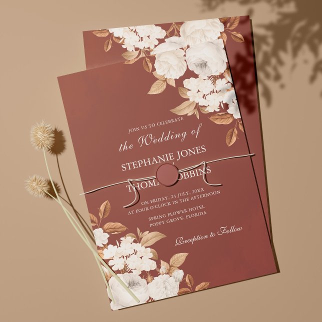 Convite de Casamento Floral Boho Terracota Moderno (Criador carregado)