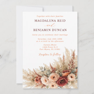 Convite de Casamento Floral Boho Terracota Pampas