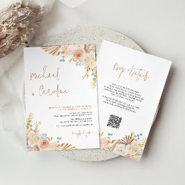 Convite de Casamento Floral Boho Terracotta Pampas