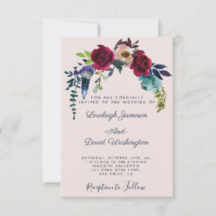 Convite de casamento floral boho vermelho
