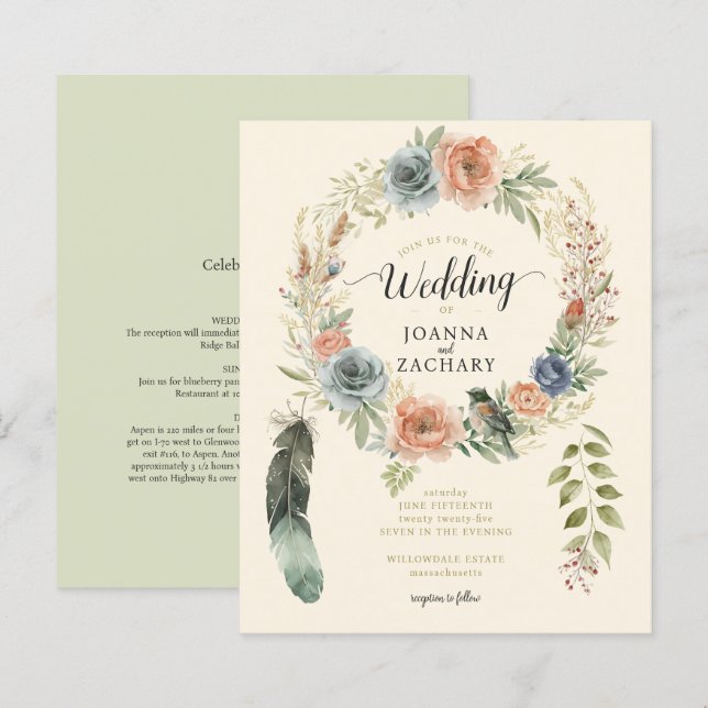 Convite de casamento Floral Boho Watercolor (Frente/Verso)