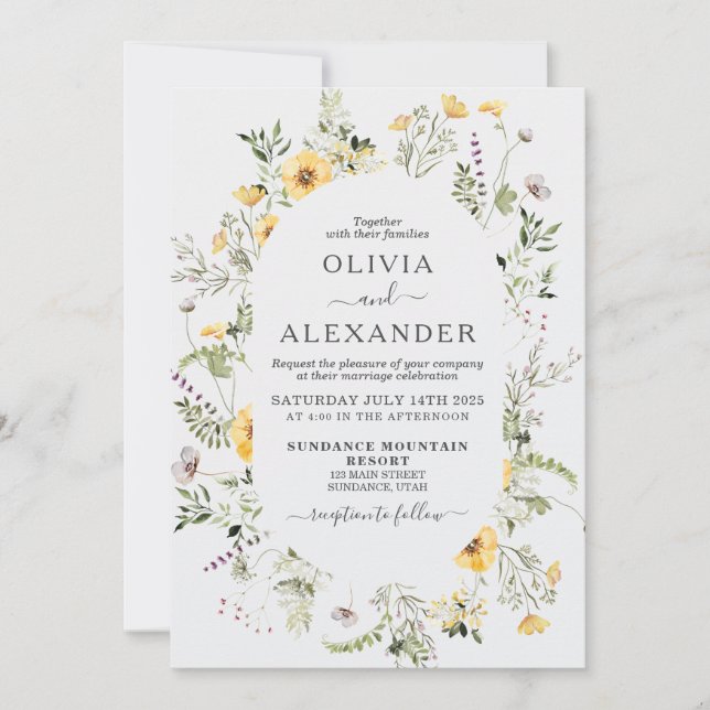 Convite de casamento floral boho Wildflower (Frente)