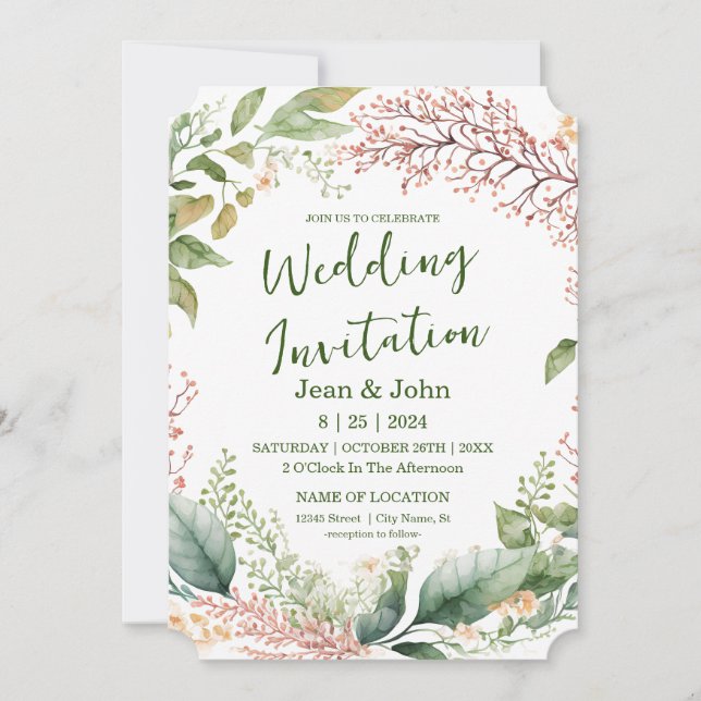 Convite De Casamento Floral Bonito (Frente)