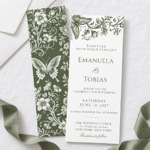 Convite de Casamento Floral Borboleta Verde Sálvia