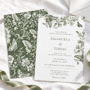 Convite de Casamento Floral Borboleta Verde Salvia