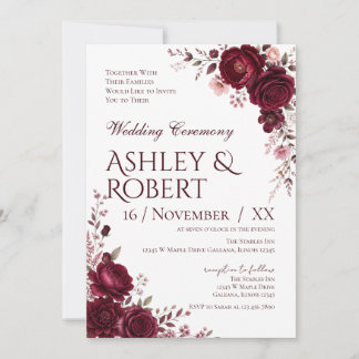 Convite de Casamento Floral Borgonha