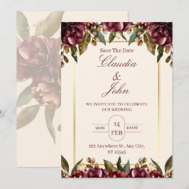 Convite de Casamento Floral Borgonha