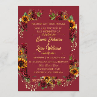 Convite de Casamento Floral Borgonha
