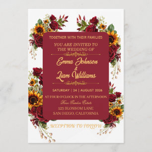 Convite de Casamento Floral Borgonha