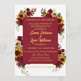 Convite de Casamento Floral Borgonha