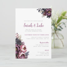 Convite de Casamento Floral Borgonha Ameixa