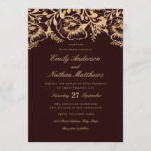 Convite de Casamento Floral Borgonha Dourado Vinta