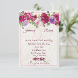 Convite de casamento floral borgonha e roxo orçame