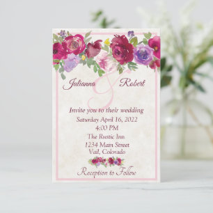 Convite de casamento floral borgonha e roxo orçame