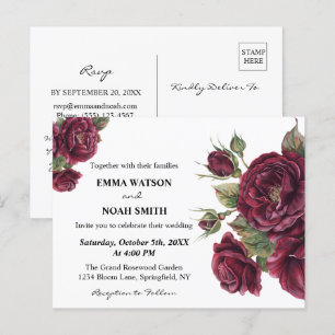 Convite de Casamento Floral Borgonha Econômico