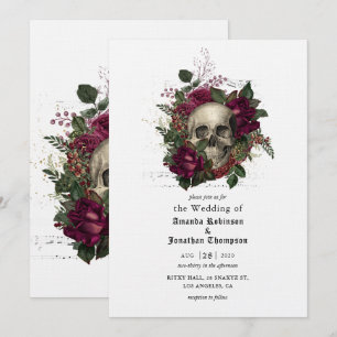 Convite de Casamento Floral Borgonha Halloween Gót
