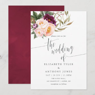 Convite de Casamento Floral Borgonha - Marsala e P