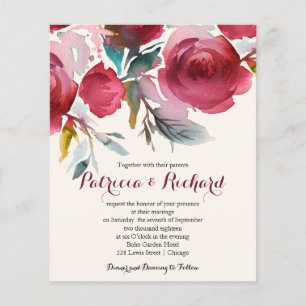Convite de Casamento Floral Borgonha Marsala Orçam
