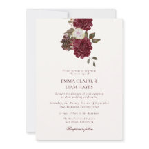 Convite de Casamento Floral Borgonha Old Money