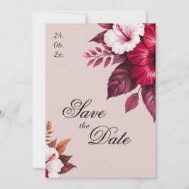 Convite de Casamento Floral Borgonha Salve a Data