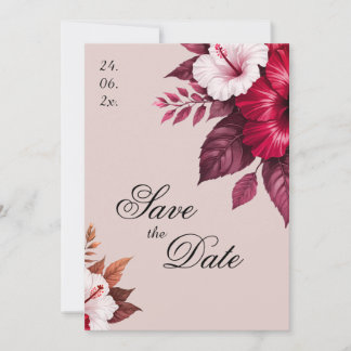 Convite de Casamento Floral Borgonha Salve a Data