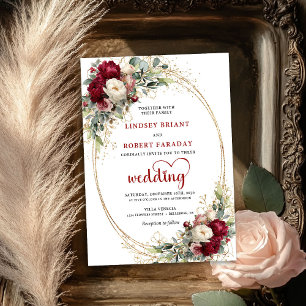 Convite de Casamento Floral Botânico Boho Borgonha