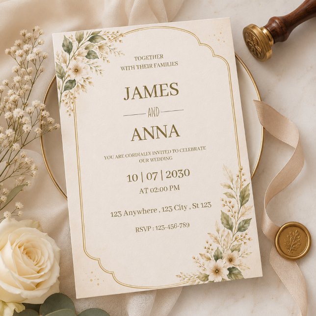 Convite de Casamento Floral Botânico Carta Elegant (Criador carregado)