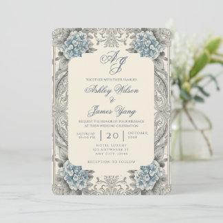 Convite de Casamento Floral Botânico de Hortênsia 