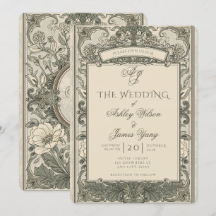 Convite de Casamento Floral Botânico Dourado Marro
