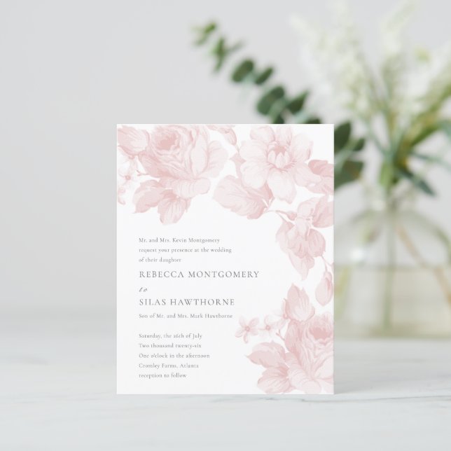 Convite de Casamento Floral Botânico Elegante e Ec (Em pé/Frente)