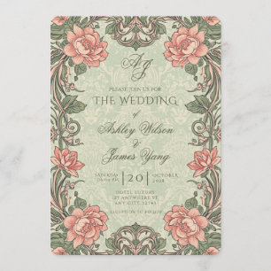 Convite de Casamento Floral Botânico Elegante Verd