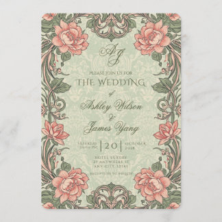 Convite de Casamento Floral Botânico Elegante Verd