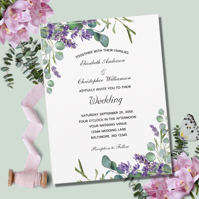 Convite de Casamento Floral Botânico Lavanda Eucal (Criador carregado)