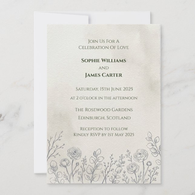 Convite de Casamento Floral Botânico Minimalista (Frente)