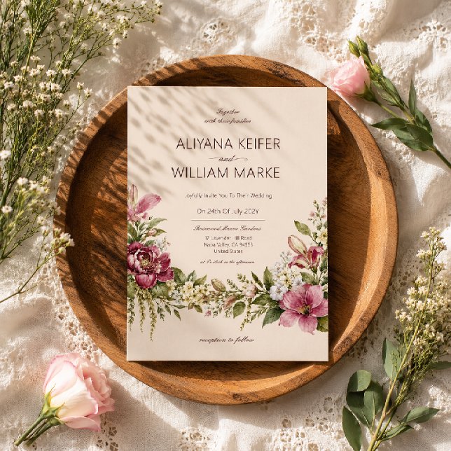 Convite de Casamento Floral Botânico Oliva Românti (Criador carregado)