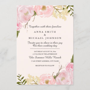 Convite de Casamento Floral Botânico Rosa Corado