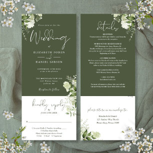 Convite de Casamento Floral Botânico Verde Oliva T