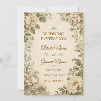 Convite de Casamento Floral Botânico Vintage