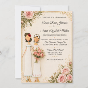 Convite de Casamento Floral Bouquet de Rosas para 