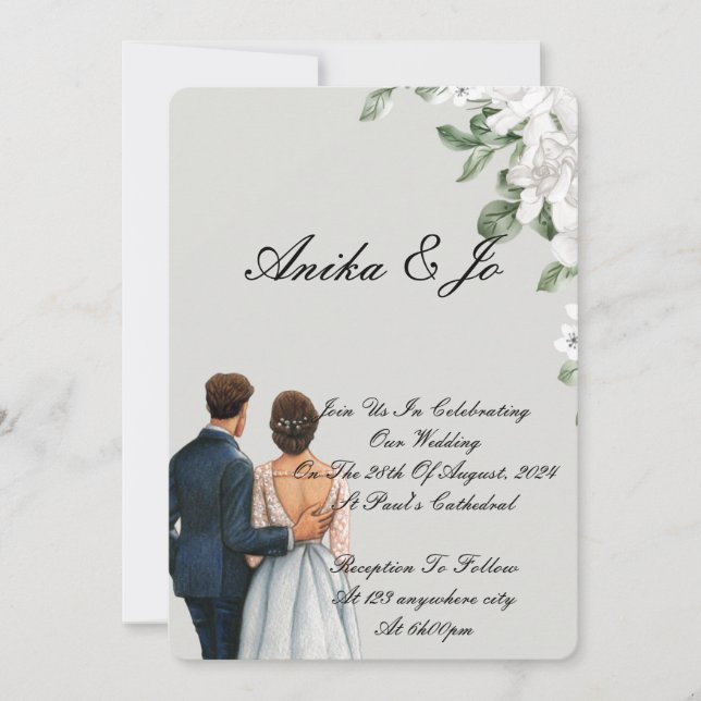 convite de casamento floral branco (Frente)