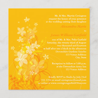 Convite de casamento Floral Branco, Amarelo, Laran