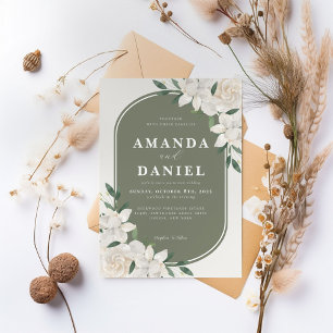 Convite De Casamento Floral Branco De Arch Verde O