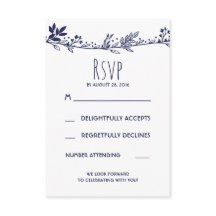 Convite de casamento floral branco e azul-marinho