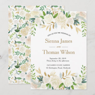 Convite de Casamento floral branco e de ouro