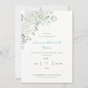 Convite de Casamento Floral Branco e Verde