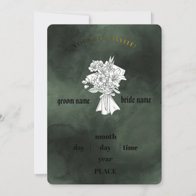 Convite de Casamento Floral Branco e Verde Esmeral (Frente)
