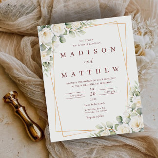 Convite de Casamento Floral Branco Econômico