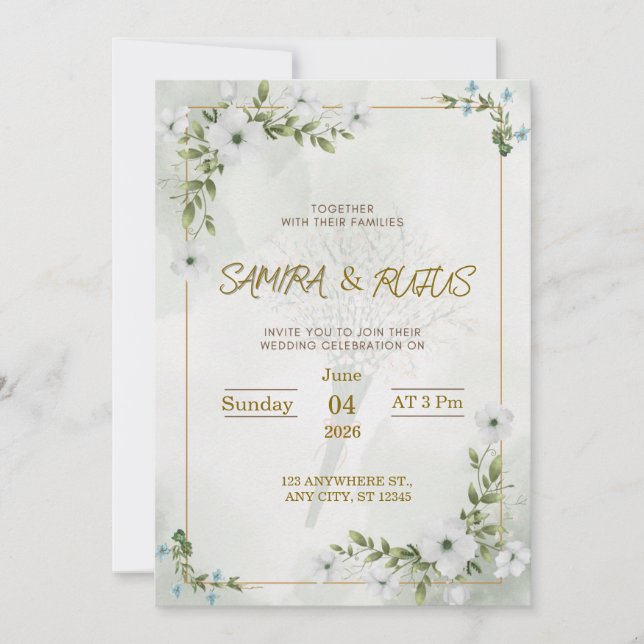 Convite de Casamento Floral Branco Elegante (Frente)
