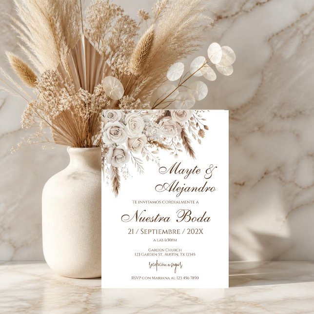Convite de Casamento Floral Branco Elegante (Criador carregado)