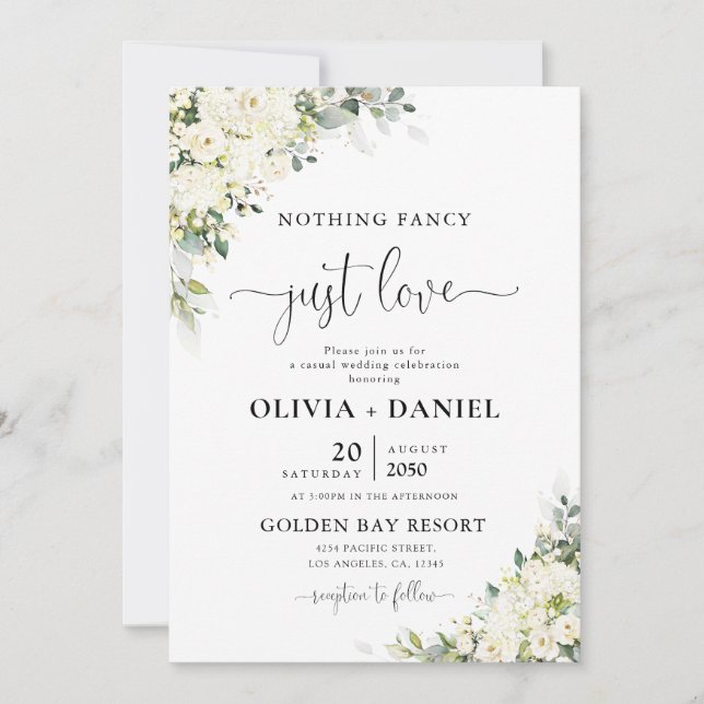 Convite de Casamento Floral Branco Elegante (Frente)